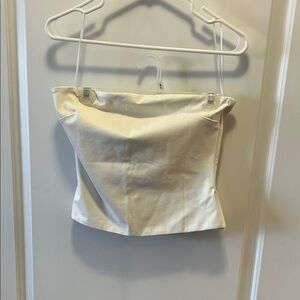 naked wardrobe Cream Strapless Tube Crop Top faux leather